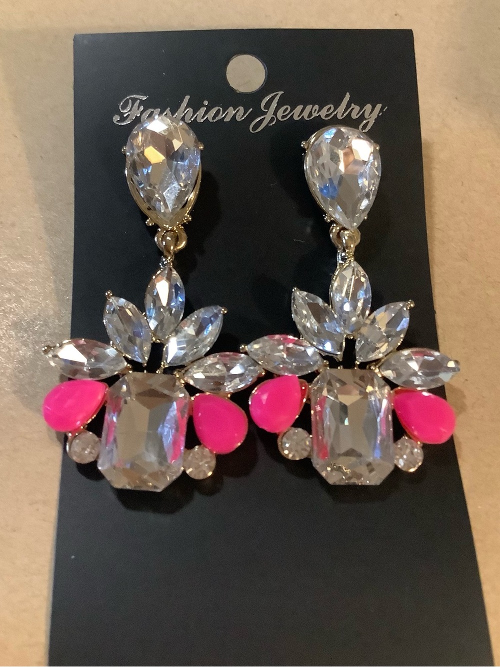 Crystal Drop Earrings with Hot Pink Accents